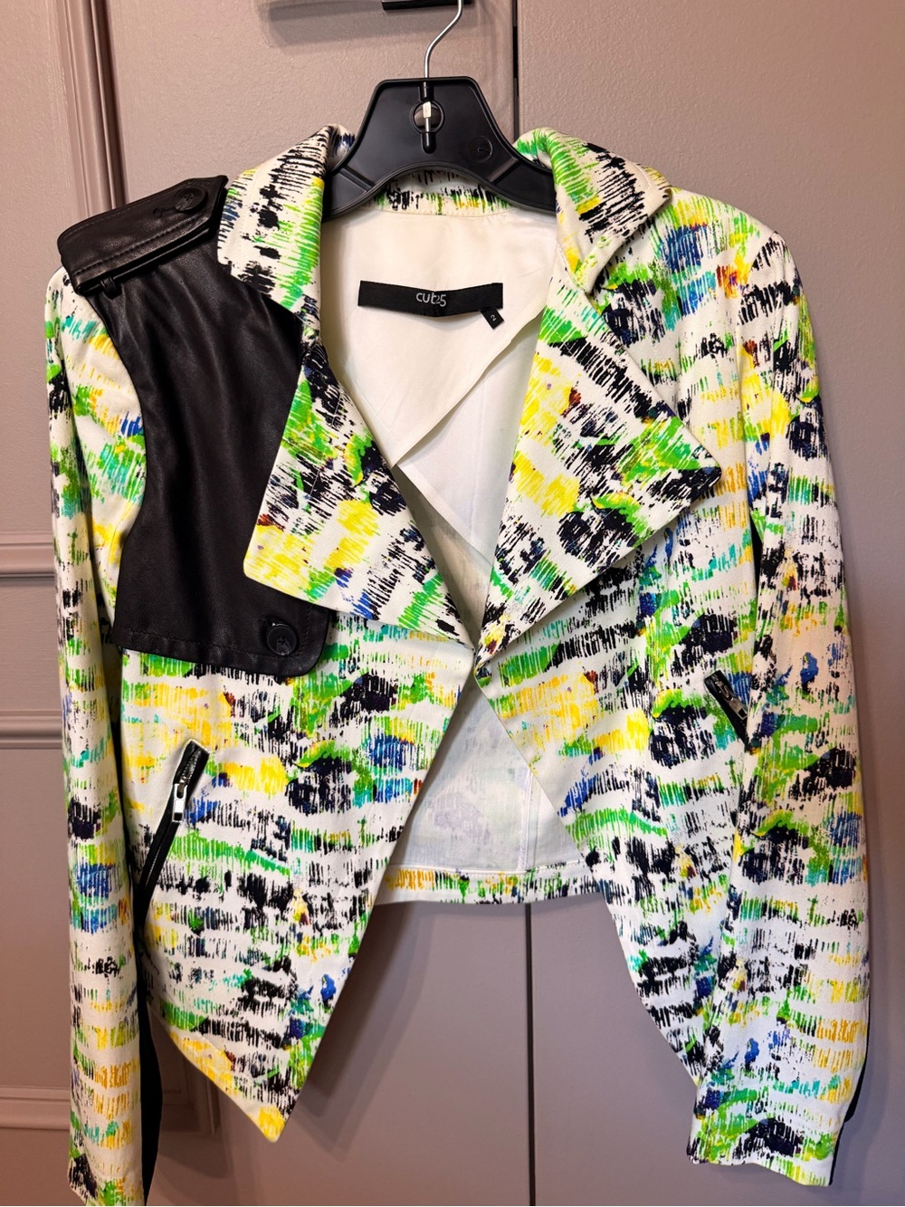 Cut25 by Yigal Azrouel White Abstract Brushstroke Cropped Blazer